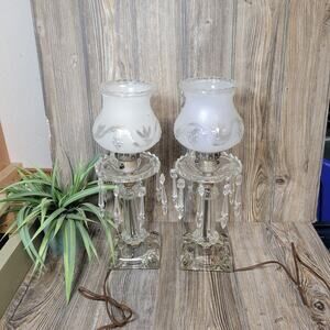 2 Vintage Lamps, Milk Glass Tulip Shades, Missing Prisms, Shabby Chic Decor